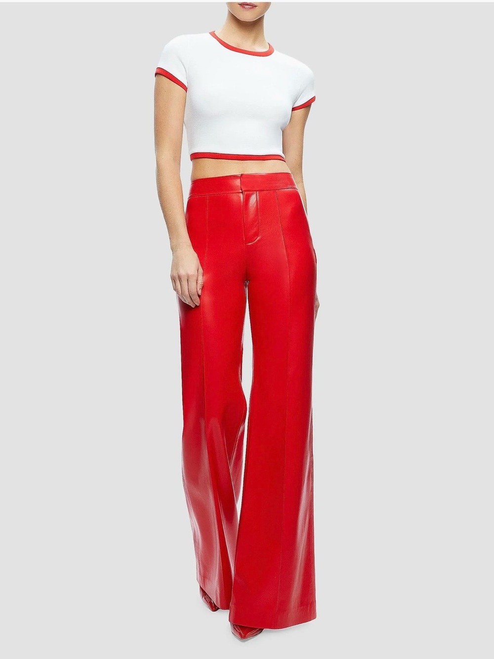 Alice + Olivia Dylan Buttery Soft Faux Leather Red Flare Pants 6 NWT